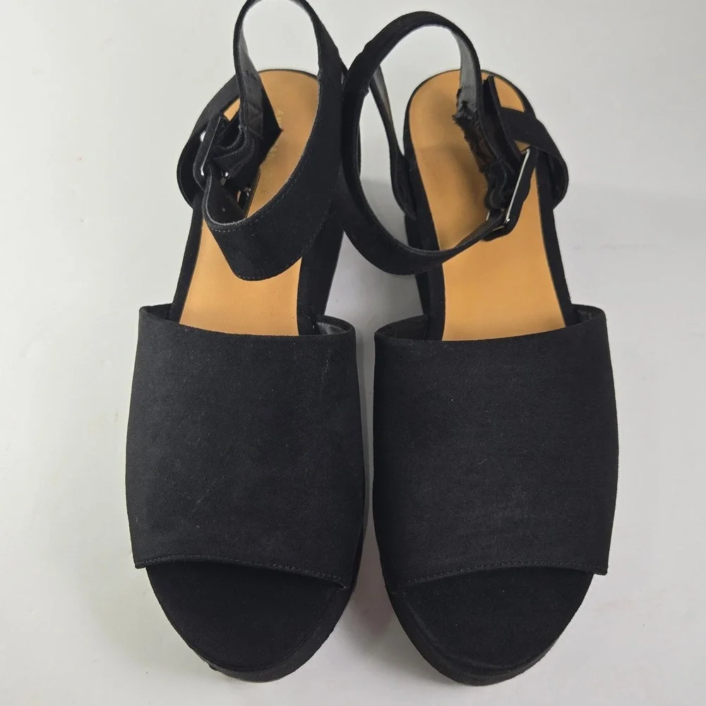 American Eagle Outfitters Black Suede Platform Wedge Sandals Women Size 10